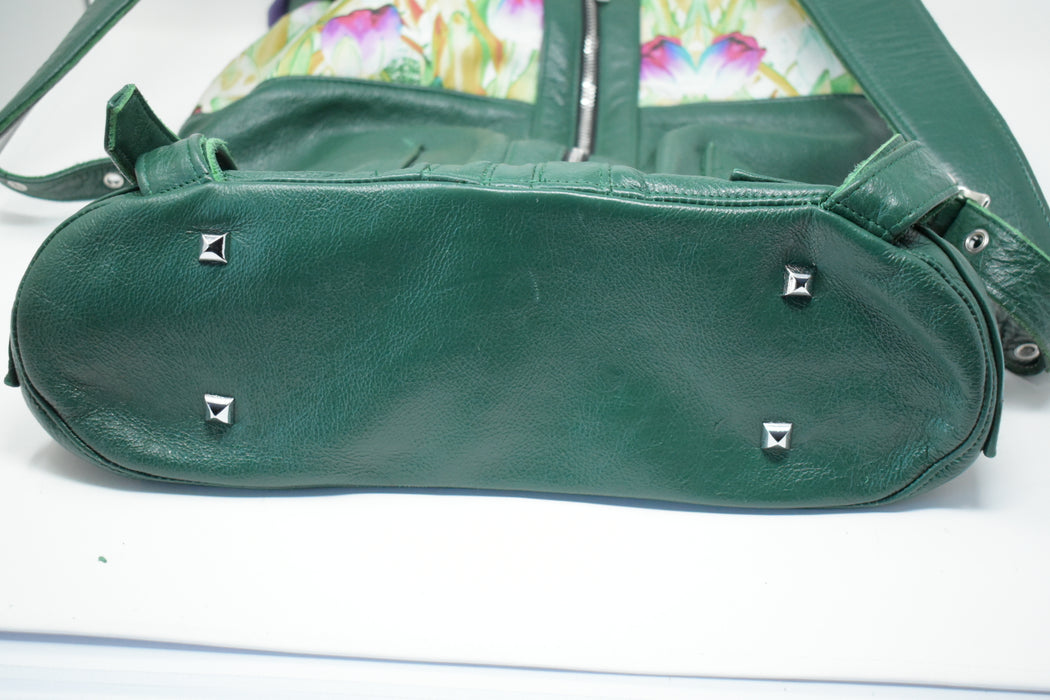 Green Artisan Leather Backpack, Spring Tulips in the City - Ella Leather