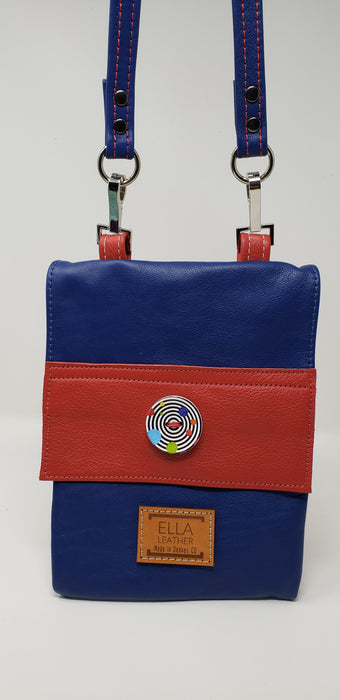 Ella Leather Red and Blue Crossbody Purse - Ella Leather