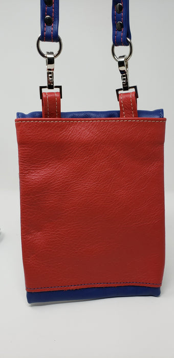 Ella Leather Red and Blue Crossbody Purse - Ella Leather