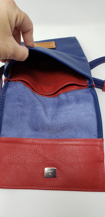 Ella Leather Red and Blue Crossbody Purse - Ella Leather