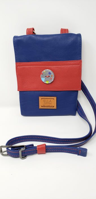 Ella Leather Red and Blue Crossbody Purse - Ella Leather