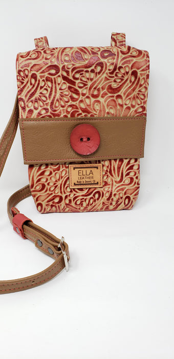 Artisan Leather Red and Tan Crossbody - Ella Leather