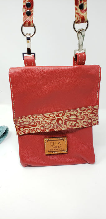 Artisan Leather Red Crossbody with a Splash of Tan - Ella Leather