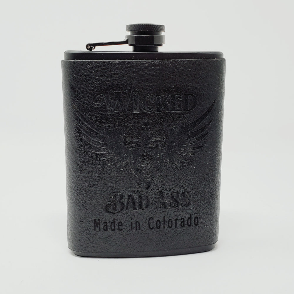 Laser Etched Black Leather Flask - Ella Leather