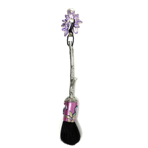Pink Natural Pewter Lost Wax Cast Round Blush Brush - Ella Leather