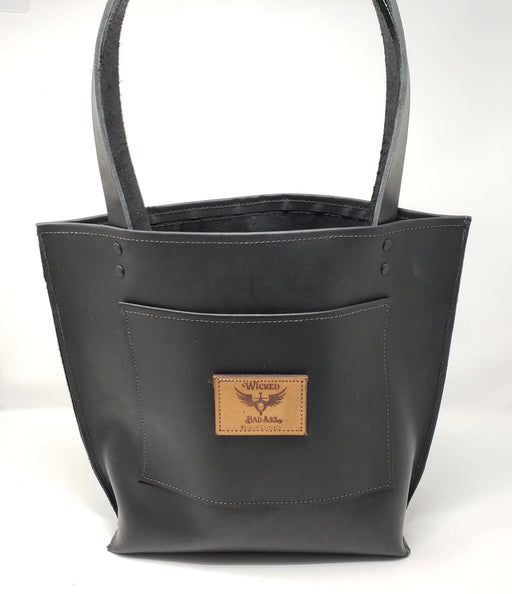 Denver Wicked Bad Ass Black Leather Tote - Ella Leather