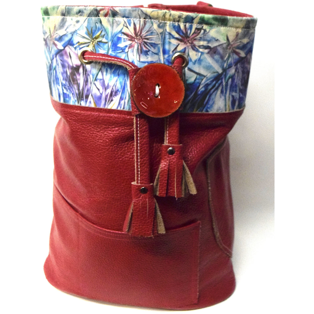 Red Artisan Leather and Encaustic Backpack - Ella Leather