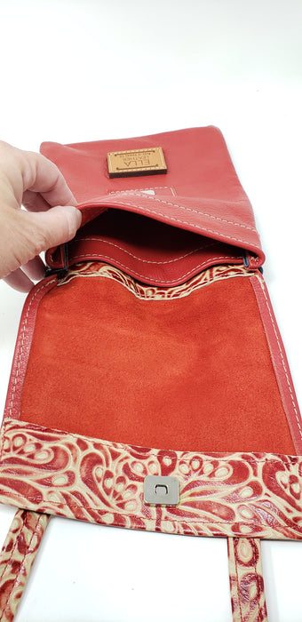 Artisan Leather Red Crossbody with a Splash of Tan - Ella Leather