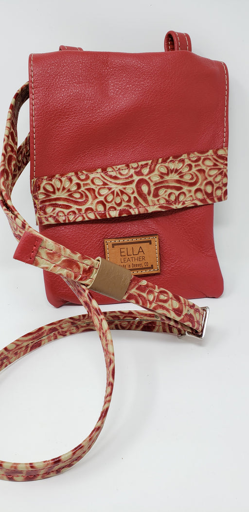 Artisan Leather Red Crossbody with a Splash of Tan - Ella Leather