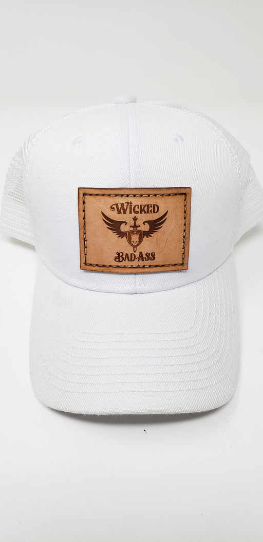 Wicked Bad Ass Trucker Hat in White - Ella Leather