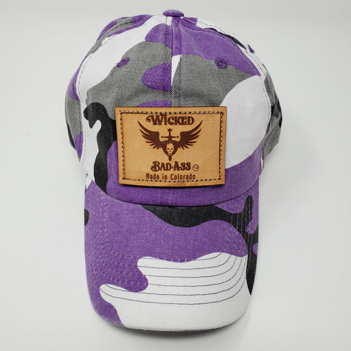 Wicked Bad Ass Camo Hat Purple , Black, Grey - Ella Leather