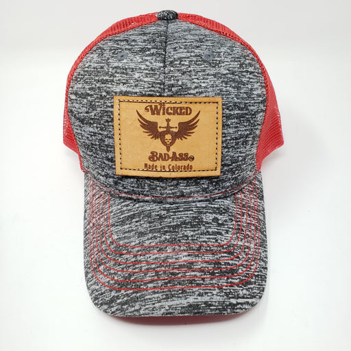 Mesh Trucker Hat in Red and Grey - Ella Leather