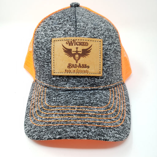 Mesh Trucker Hat Orange and Grey - Ella Leather