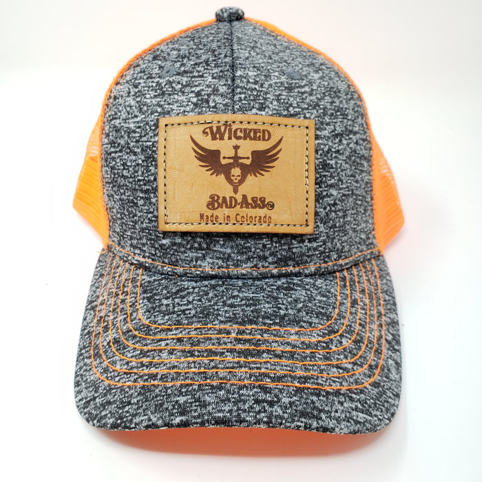 Mesh Trucker Hat Orange and Grey - Ella Leather