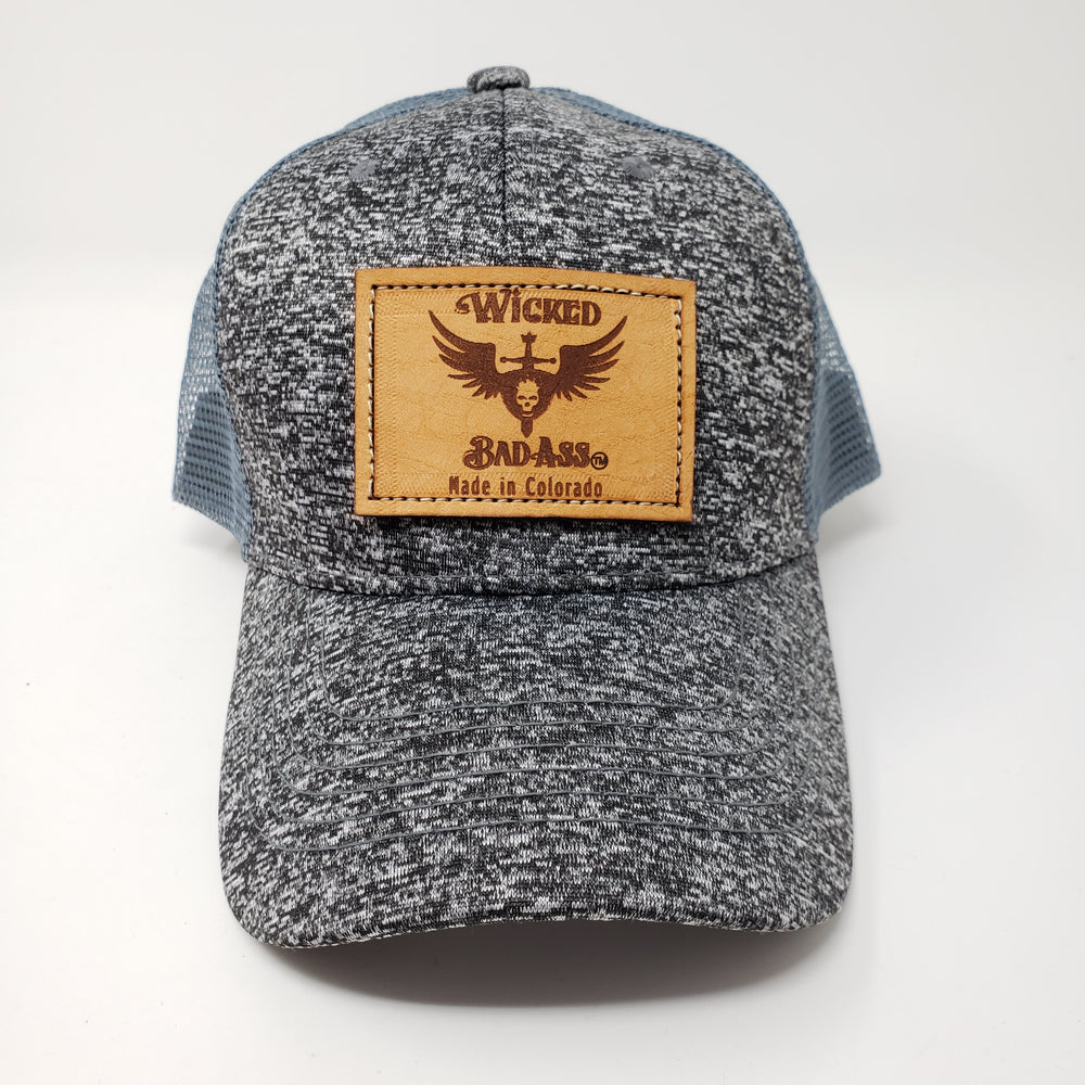 Wicked Bad Ass Mesh Trucker Hat Black and Grey - Ella Leather