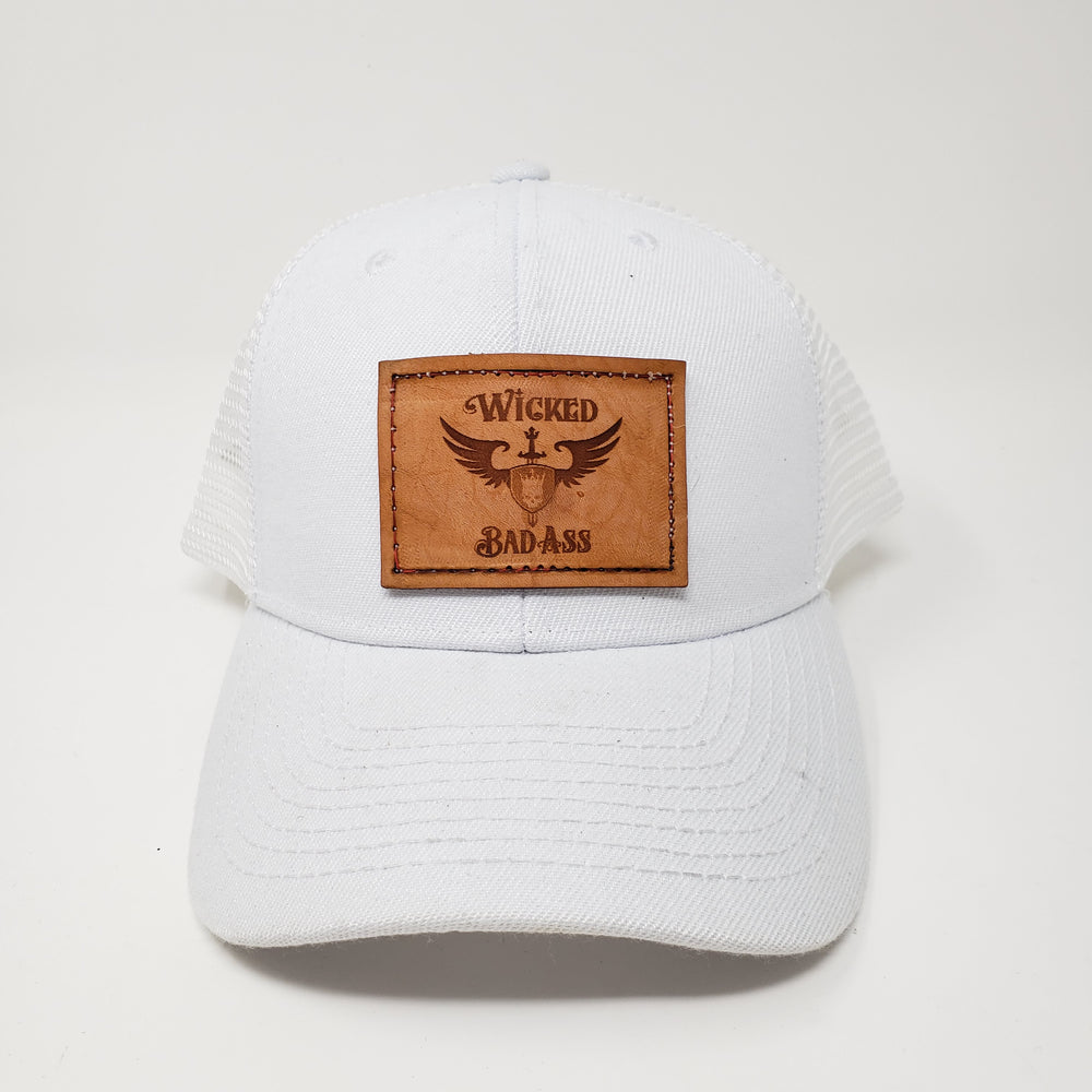 Wicked Bad Ass Hat  Mesh White Trucker Style - Ella Leather