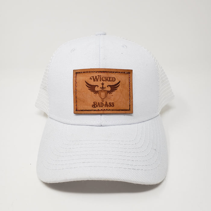Wicked Bad Ass Hat  Mesh White Trucker Style - Ella Leather