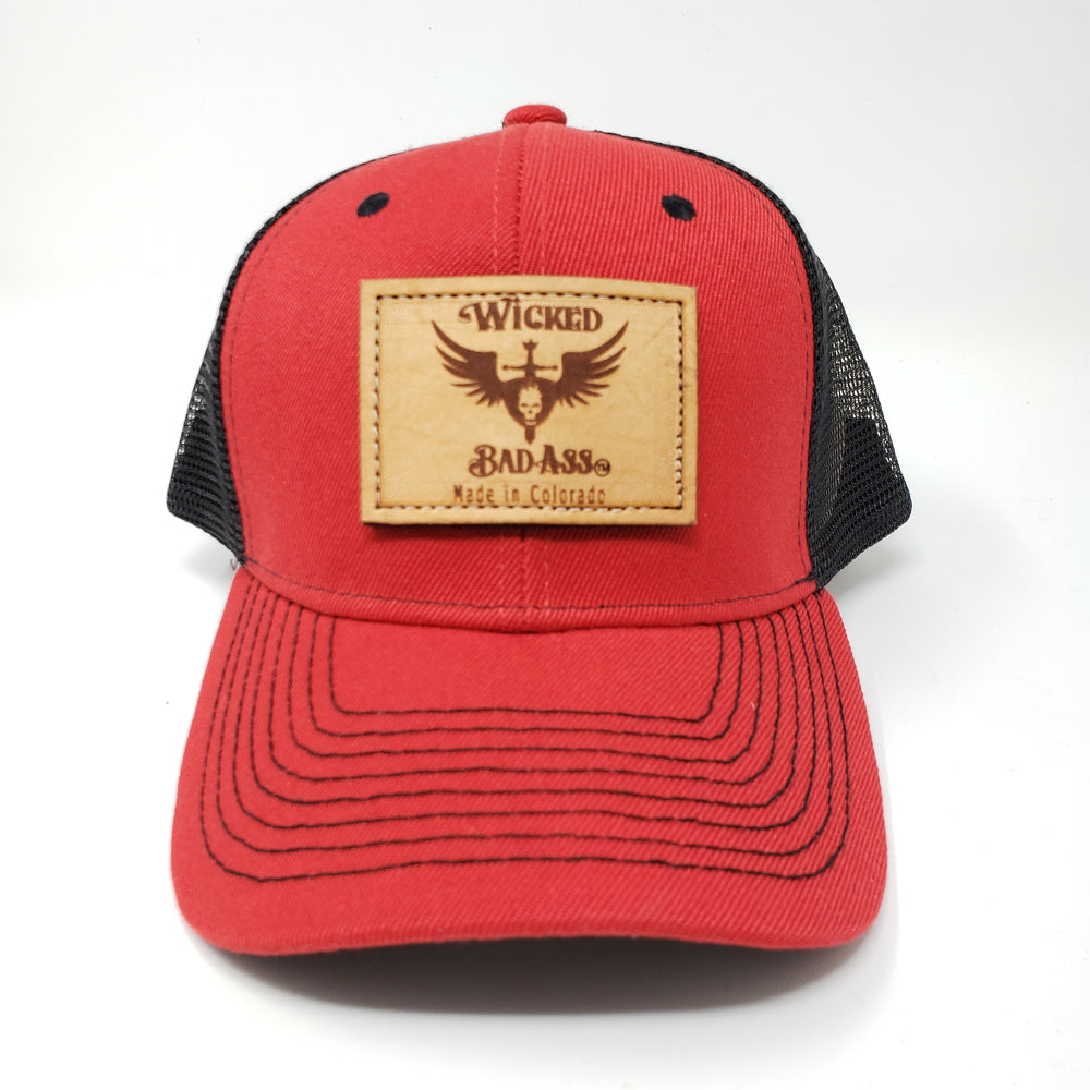 Wicked Bad Ass Red and Black Trucker Hat - Ella Leather