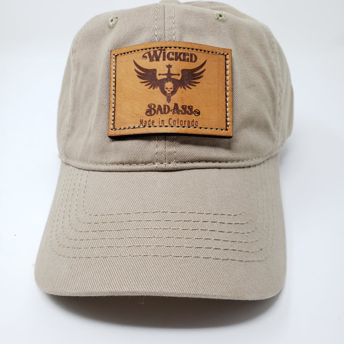 Wicked bad Ass Base Ball Low Profile Khaki Hat - Ella Leather