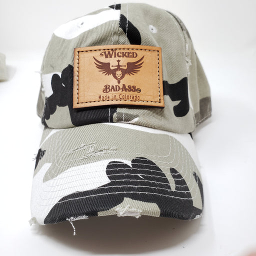 Low Profile Distressed Grey Camo Hat - Ella Leather
