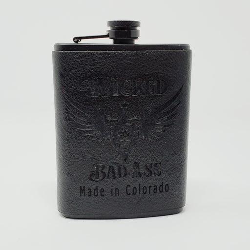 Laser Etched Black Leather Flask - Ella Leather