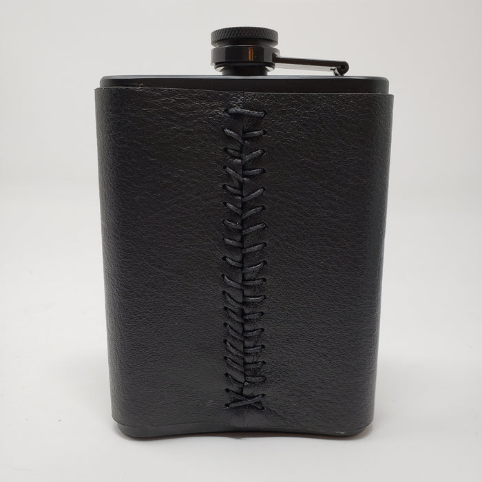 Laser Etched Black Leather Flask - Ella Leather