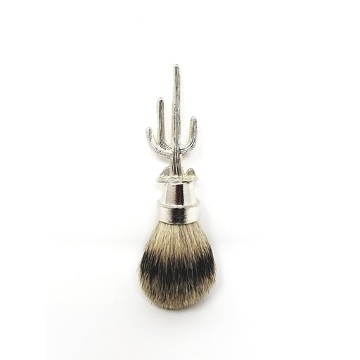 Wicked Bad Ass Silver Cactus Artisan Men's Shaving Badger Brush - Ella Leather